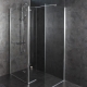 Ensemble double paroi de douche fixe 90 + 80 cm avec porte mobile 27 cm aluminium chromé verre securit 6 mm réversible