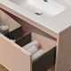Meuble salle de bain 90 cm avec tiroir et niche - Plan vasque céramique - Effet rainuré chêne clair - A suspendre - Loomy