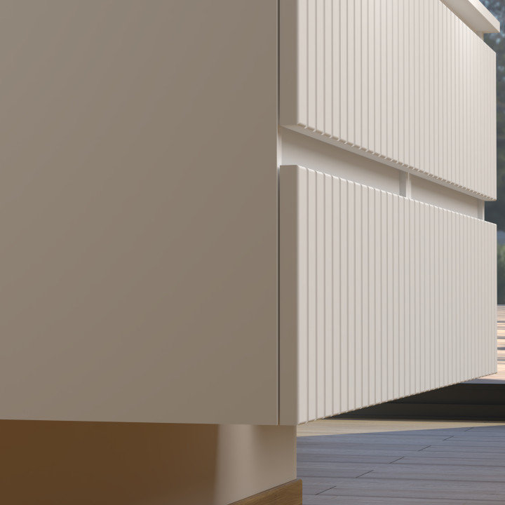 Meuble salle de bain 120 cm pour vasque à poser - Blanc strié mat - A suspendre - Karaib 2
