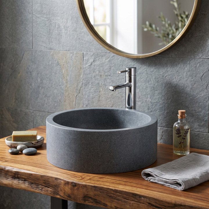 Vasque à Poser Cylindrique en Pierre Naturelle – Élégance Moderne