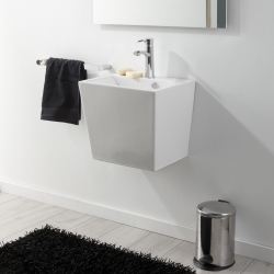 Lavabo à suspendre en céramique rectangle blanc contemporain