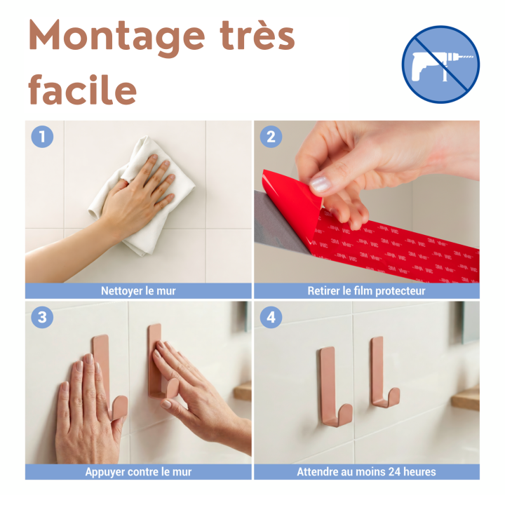 Crochet mural inox marron mat sans perçage Turbo-Loc Wenko (x2)