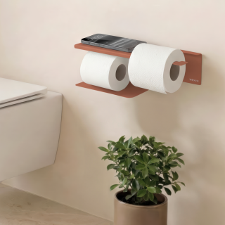 Dérouleur Porte-papier toilette double avec tablette adhésif Turbo-Loc Inox Marron mat - Lizan Wenko