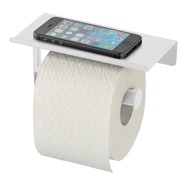Dérouleur Porte-papier toilette avec tablette blanc mat en acier - Walli Wenko