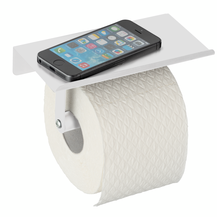 Dérouleur Porte-papier toilette avec tablette blanc mat en acier - Walli Wenko