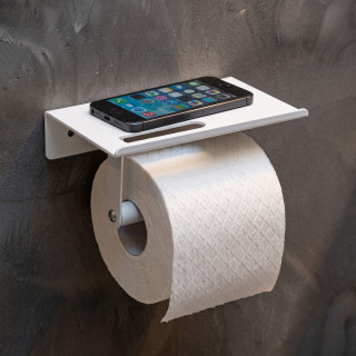 Dérouleur Porte-papier toilette avec tablette blanc mat en acier - Walli Wenko