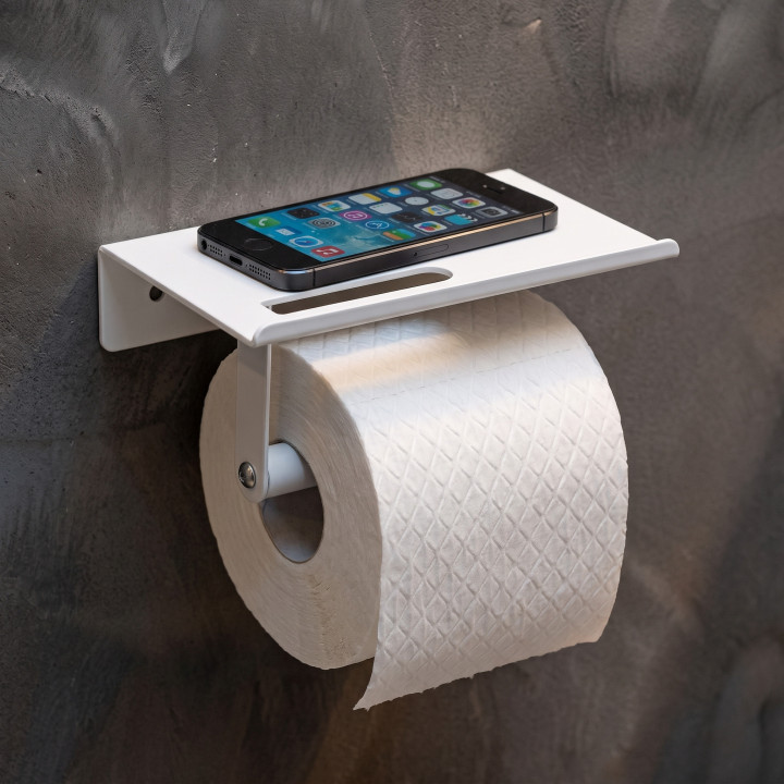 Dérouleur Porte-papier toilette avec tablette blanc mat en acier - Walli Wenko