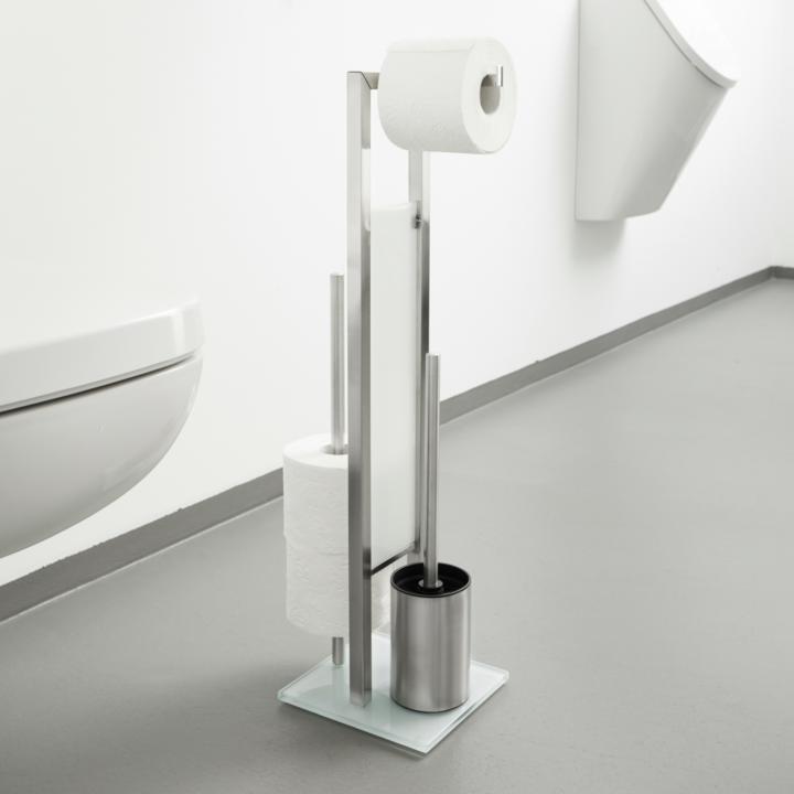 Serviteur WC sur pied inox mat et verre blanc Rivalta | PlaneteBain