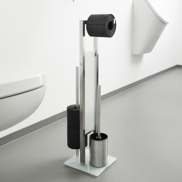 Serviteur WC sur pied inox mat et verre blanc Rivalta | PlaneteBain