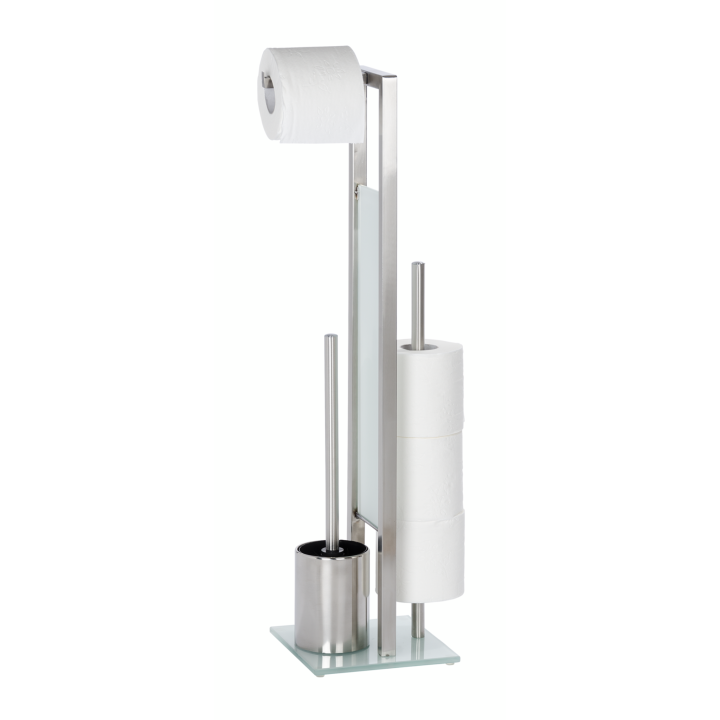 Serviteur WC sur pied inox mat et verre blanc Rivalta | PlaneteBain