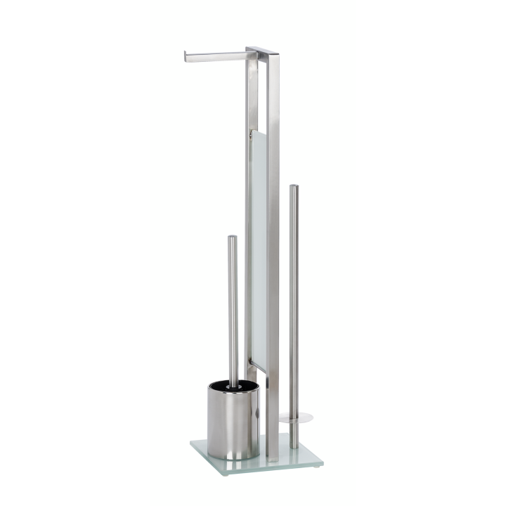 Serviteur WC sur pied inox mat et verre blanc Rivalta | PlaneteBain