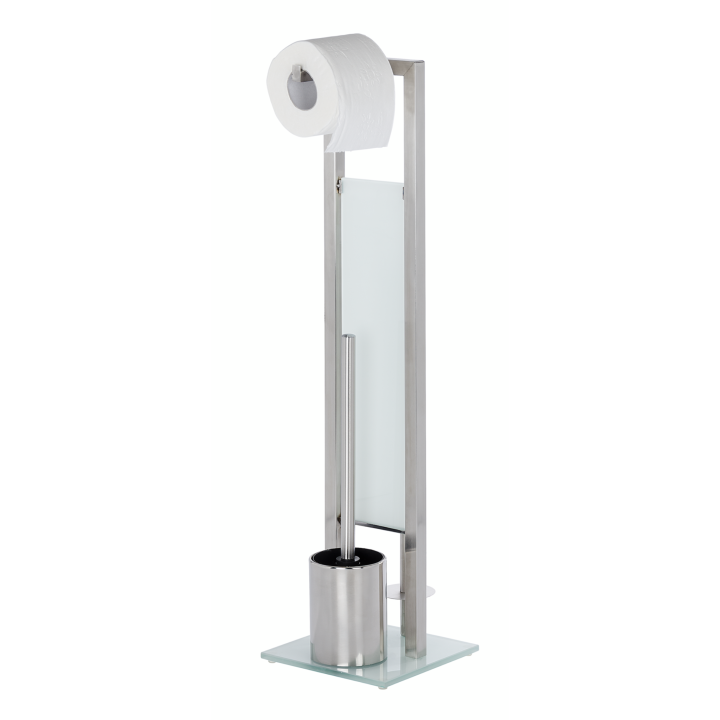 Serviteur WC sur pied inox mat et verre blanc Rivalta | PlaneteBain