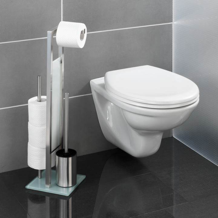 Serviteur WC sur pied inox mat et verre blanc Rivalta | PlaneteBain