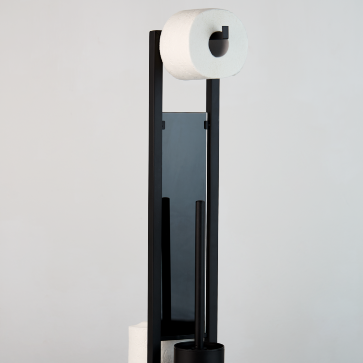 Serviteur WC sur pied noir mat et verre noir Rivalta | PlaneteBain