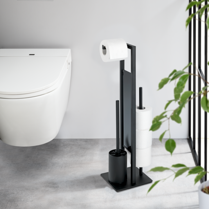 Serviteur WC sur pied noir mat et verre noir Rivalta | PlaneteBain