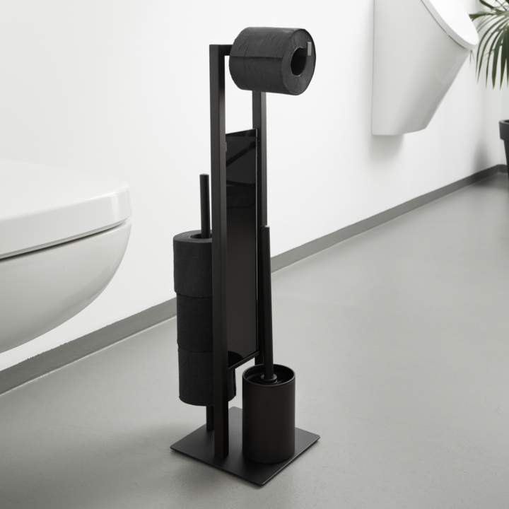 Serviteur WC sur pied noir mat et verre noir Rivalta | PlaneteBain