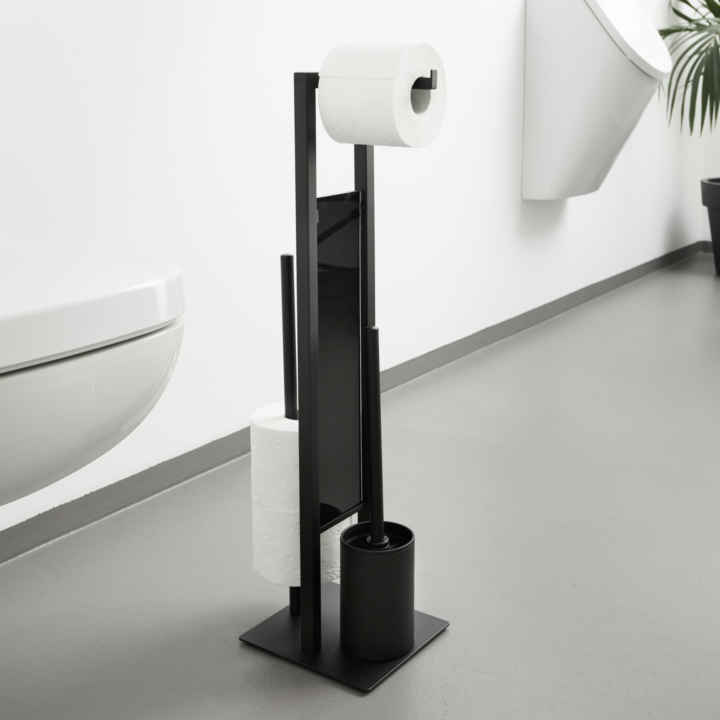 Serviteur WC sur pied noir mat et verre noir Rivalta | PlaneteBain