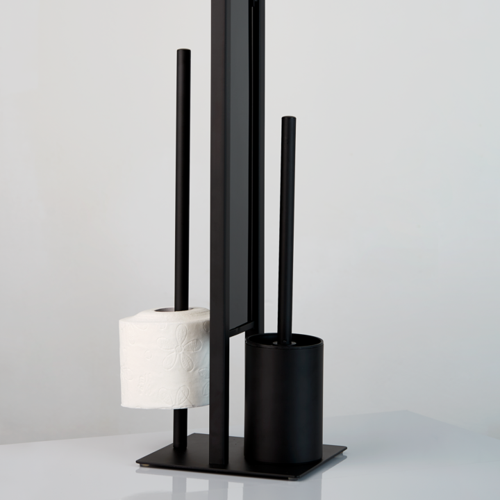 Serviteur WC sur pied noir mat et verre noir Rivalta | PlaneteBain