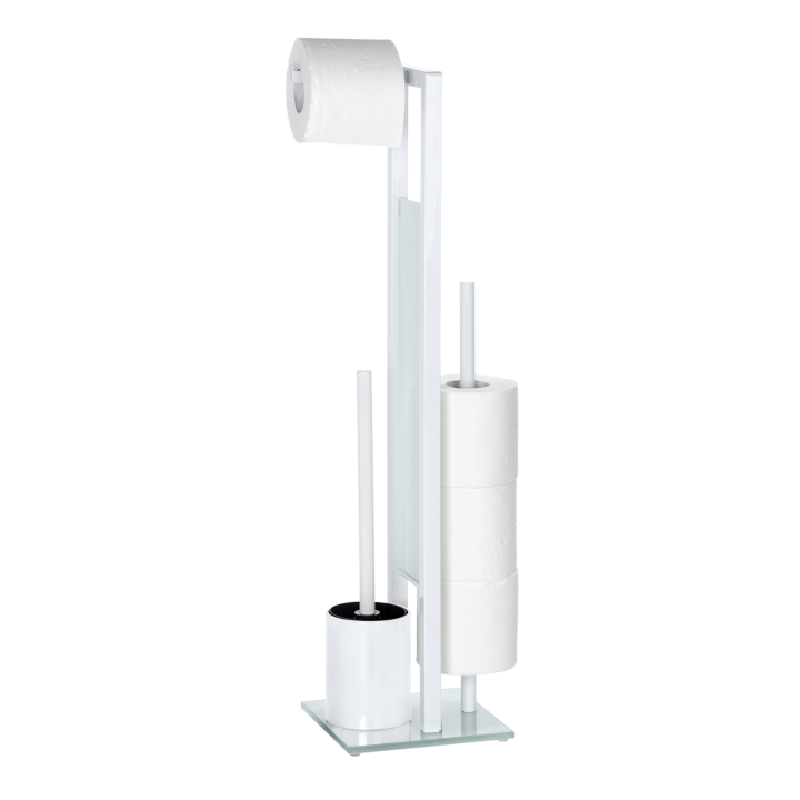 Serviteur WC sur pied blanc et verre blanc Rivalta | PlaneteBain