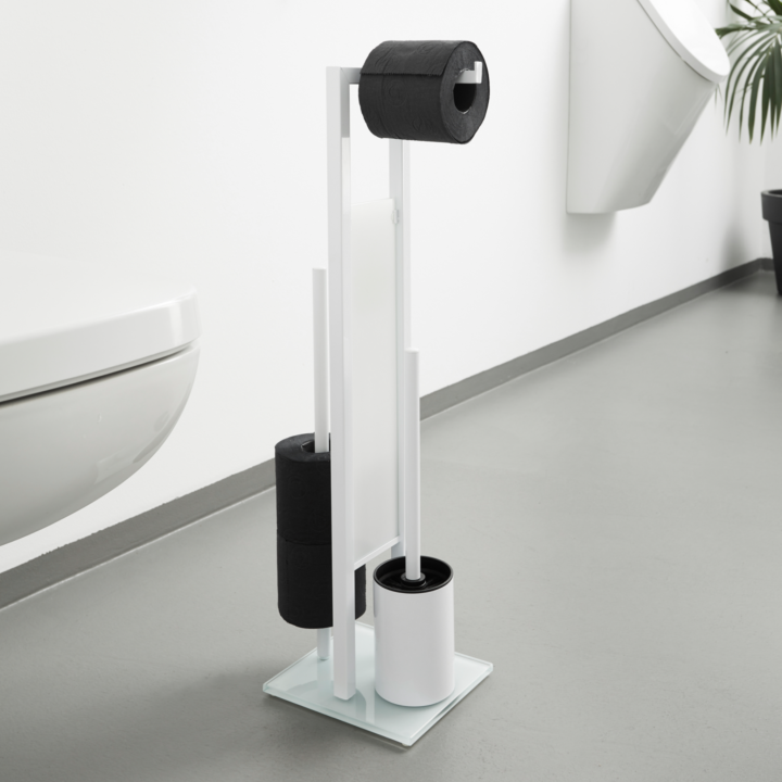 Serviteur WC sur pied blanc et verre blanc Rivalta | PlaneteBain
