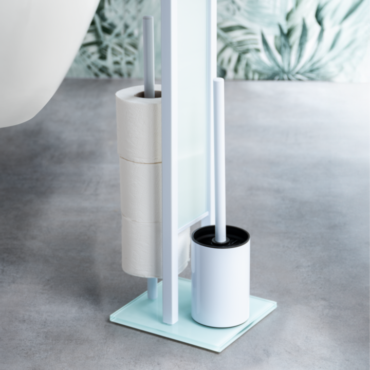 Serviteur WC sur pied blanc et verre blanc Rivalta | PlaneteBain
