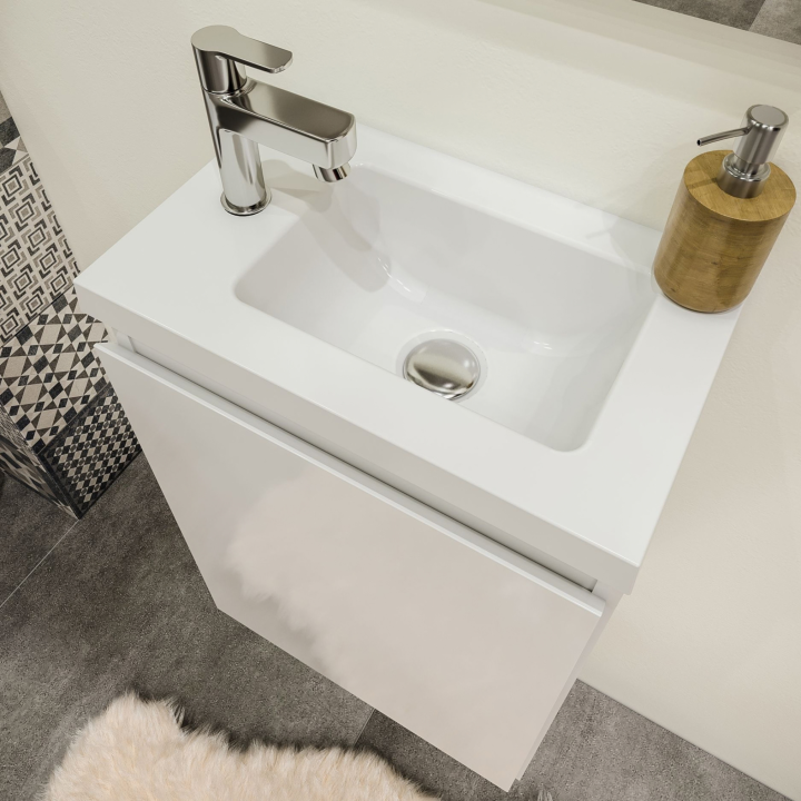 Meuble WC Lave-Mains Polo 40cm Blanc Brillant + Miroir