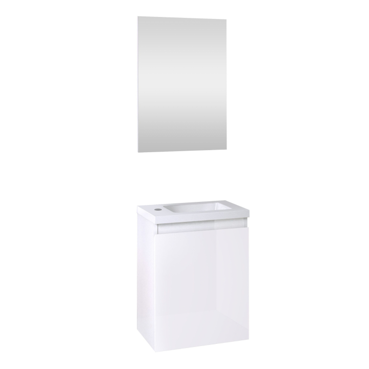 Meuble WC Lave-Mains Polo 40cm Blanc Brillant + Miroir