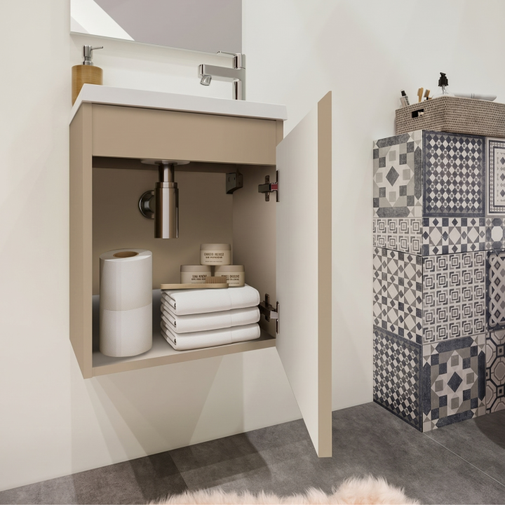 Meuble WC Lave-Mains Polo 40cm Cachemire Mat + Miroir