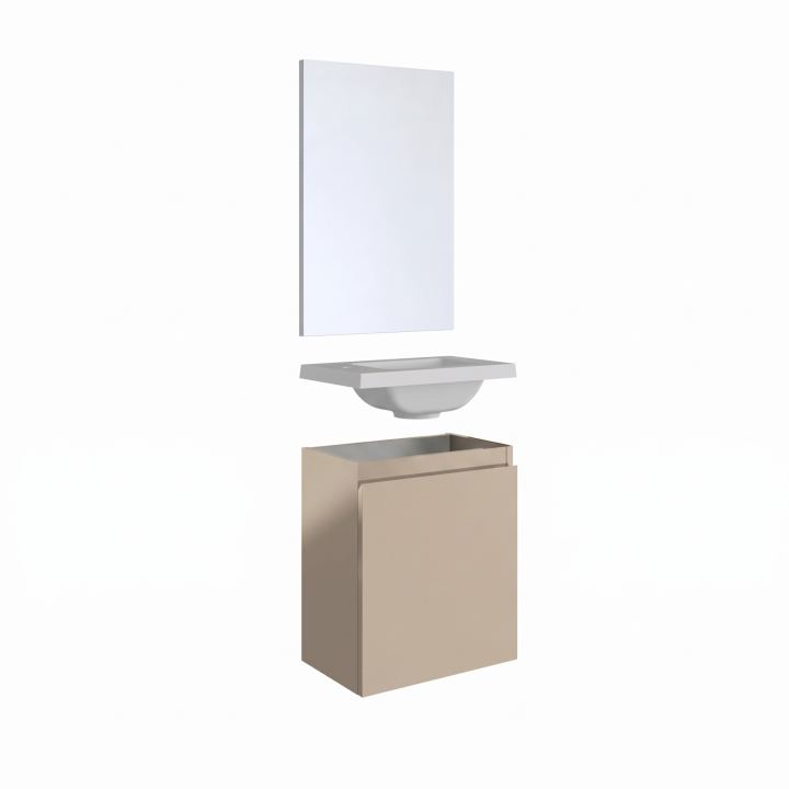 Meuble WC Lave-Mains Polo 40cm Cachemire Mat + Miroir