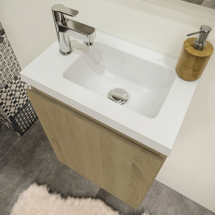 Meuble WC Lave-Mains Polo 40cm Chêne Hamilton + Miroir