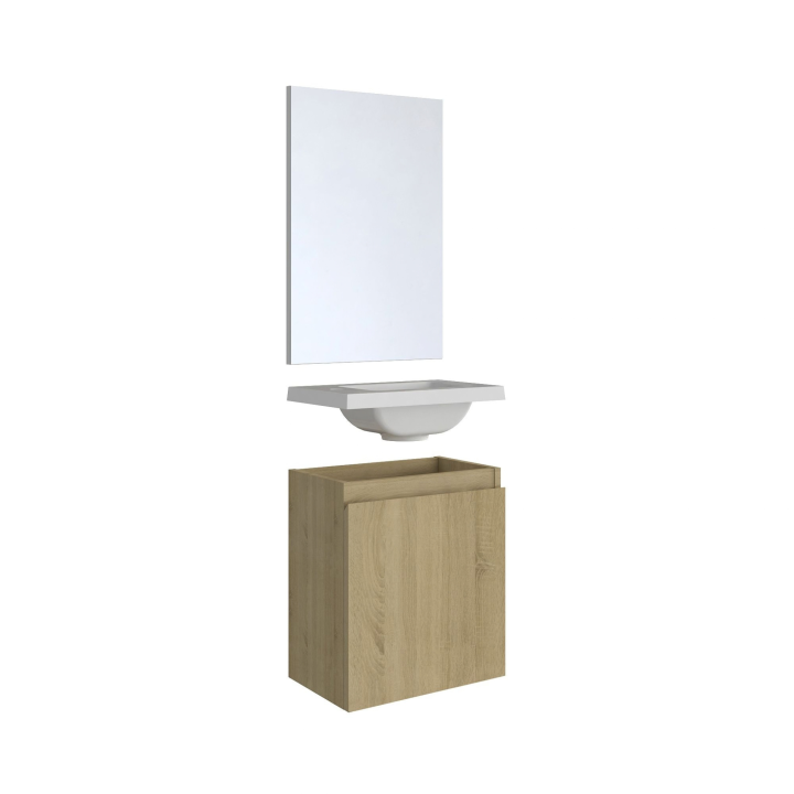 Meuble WC Lave-Mains Polo 40cm Chêne Hamilton + Miroir
