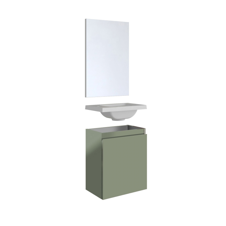 Meuble WC Lave-Mains Polo 40cm Vert de Gris Mat + Miroir