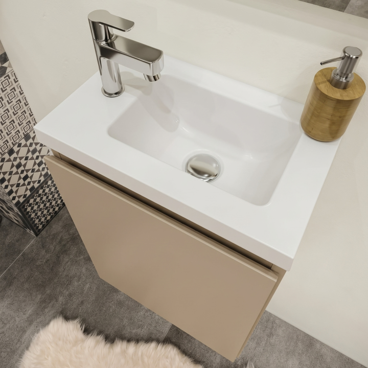 Meuble WC Lave-Mains Polo 40cm Cachemire Mat + Miroir