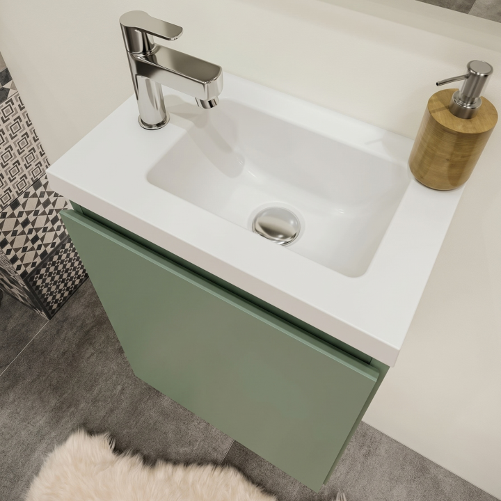 Meuble WC Lave-Mains Polo 40cm Vert de Gris Mat + Miroir