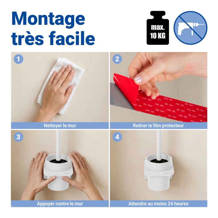 Brosse WC murale Lizan Blanc sans perçage - Wenko