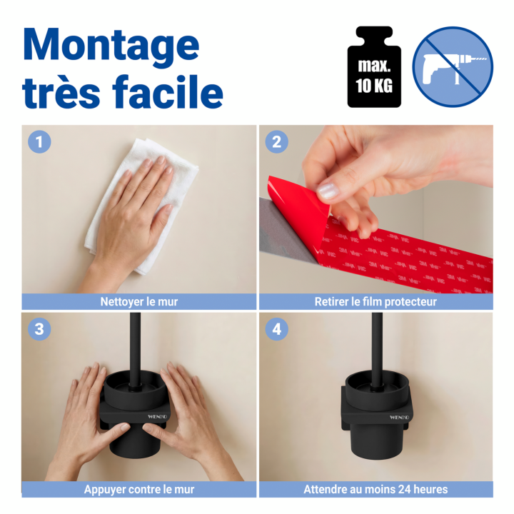 Brosse WC murale Lizan Noir sans perçage - Wenko
