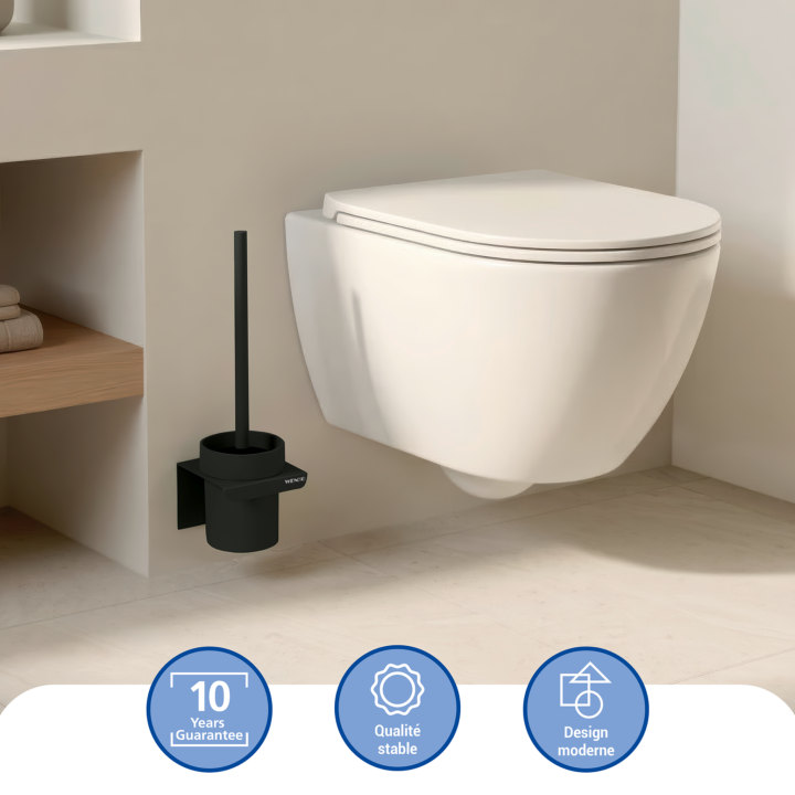 Brosse WC murale Lizan Noir sans perçage - Wenko