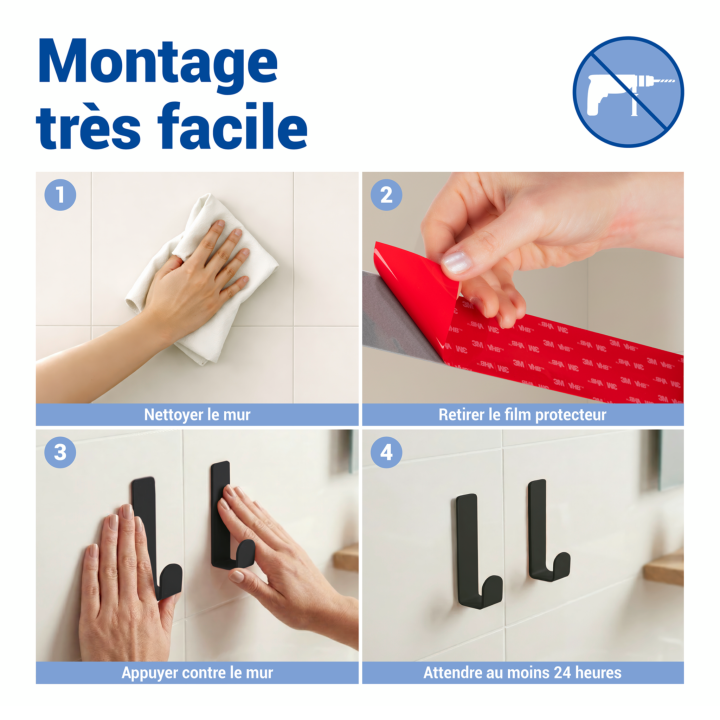 Crochet mural inox noir mat sans perçage Turbo-Loc Wenko (x2)