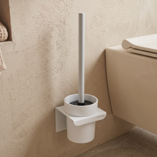Brosse WC avec son support adhésif Turbo-Loc tête silicone Inox Blanc mat - Lizan Wenko