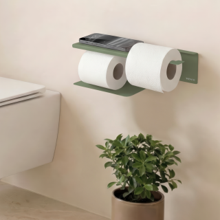 Dérouleur Porte-papier toilette double avec tablette adhésif Turbo-Loc Inox Vert mat - Lizan Wenko