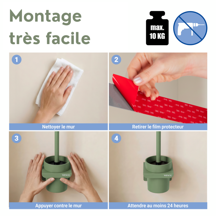Brosse WC murale Lizan Vert sans perçage - Wenko