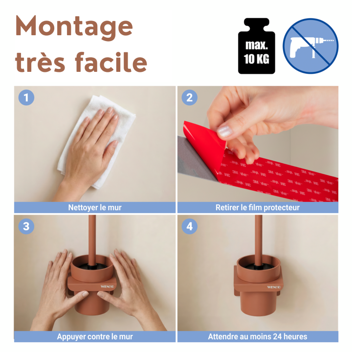 Brosse WC murale Lizan Marron sans perçage - Wenko
