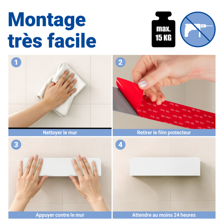 Étagère de Douche Adhésive Inox blanc Mat Lizan Wenko
