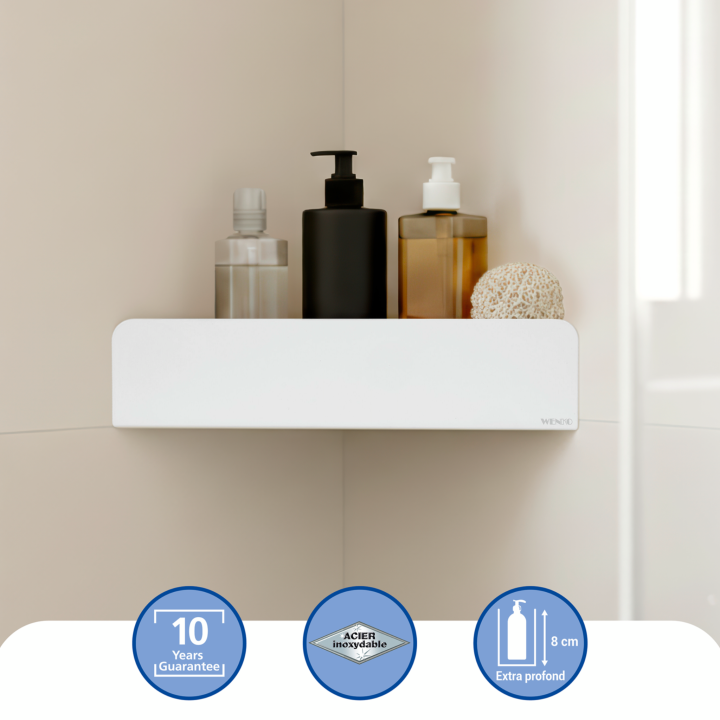 Etagere d'angle de douche sans percage inox blanc Lizan Wenko