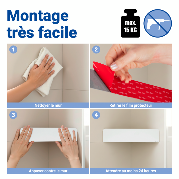 Etagere d'angle de douche sans percage inox blanc Lizan Wenko