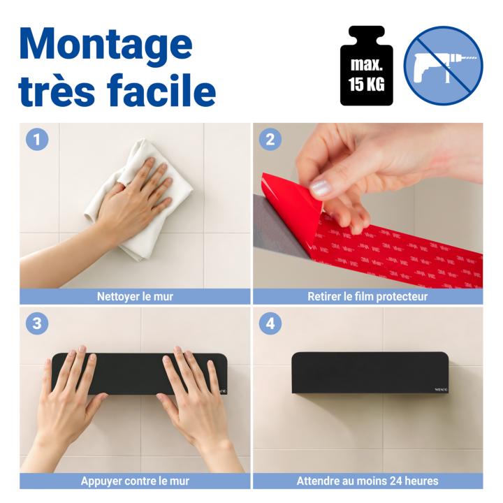 Étagère de Douche Adhésive Inox Noir Mat Lizan Wenko