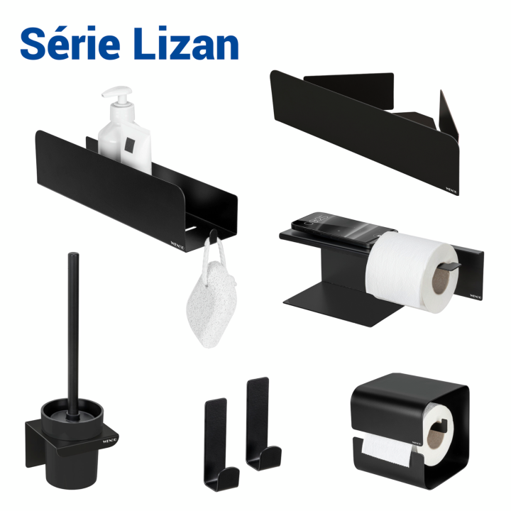 Etagere d'angle de douche sans percage inox noir Lizan Wenko
