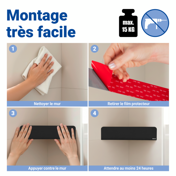 Etagere d'angle de douche sans percage inox noir Lizan Wenko