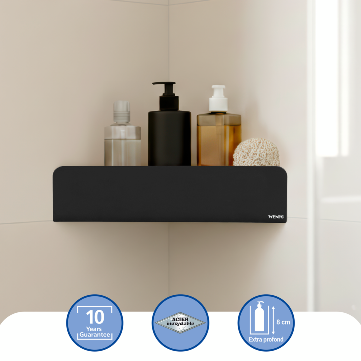 Etagere d'angle de douche sans percage inox noir Lizan Wenko
