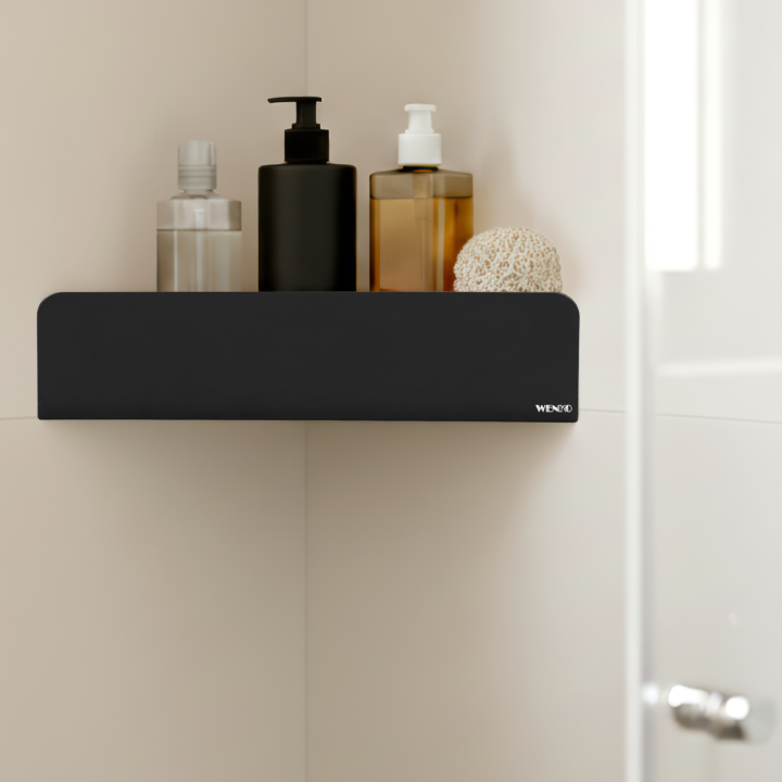 Etagere d'angle de douche sans percage inox noir Lizan Wenko